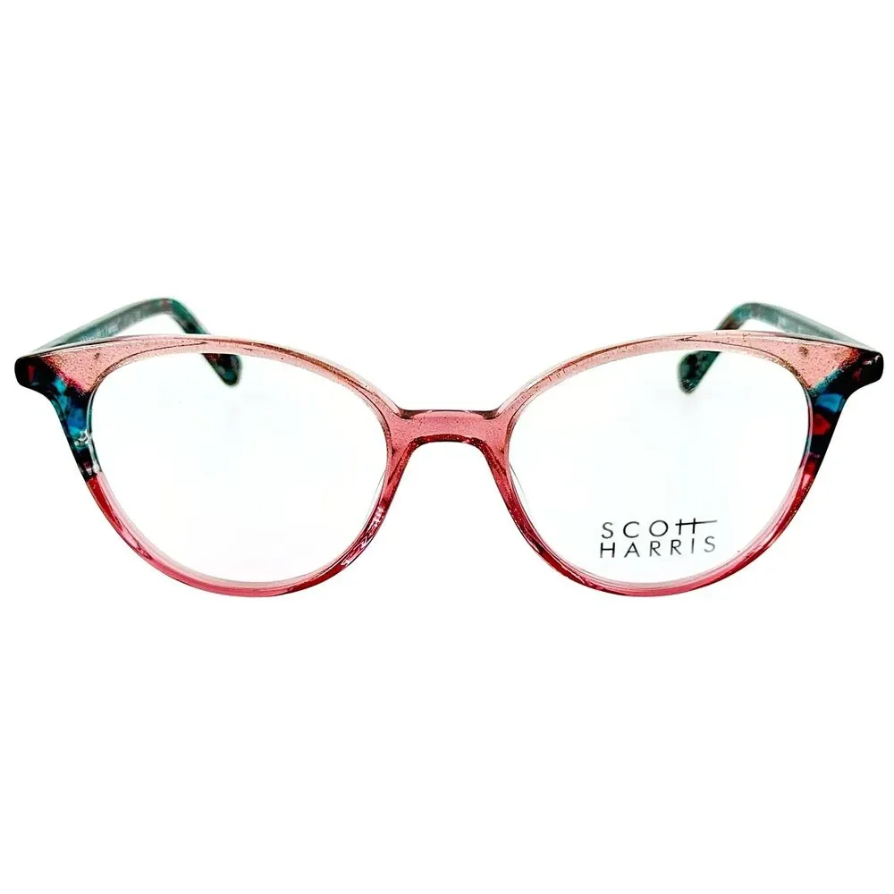 Scott Harris SH730 Womens Plastic Eyeglass Frame C1 Pink Teal Multi 50-18 W Case